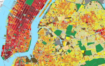 New York City map estimating total annual building energy consumption at the block and lot level